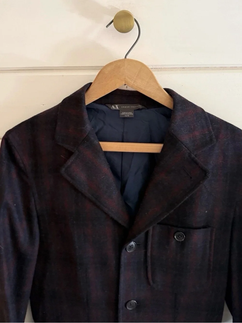 ARMANI EXCHANGE Slim Fit Windowpane Plaid Sport Coat Jacket Sz XS Wool Cashmere